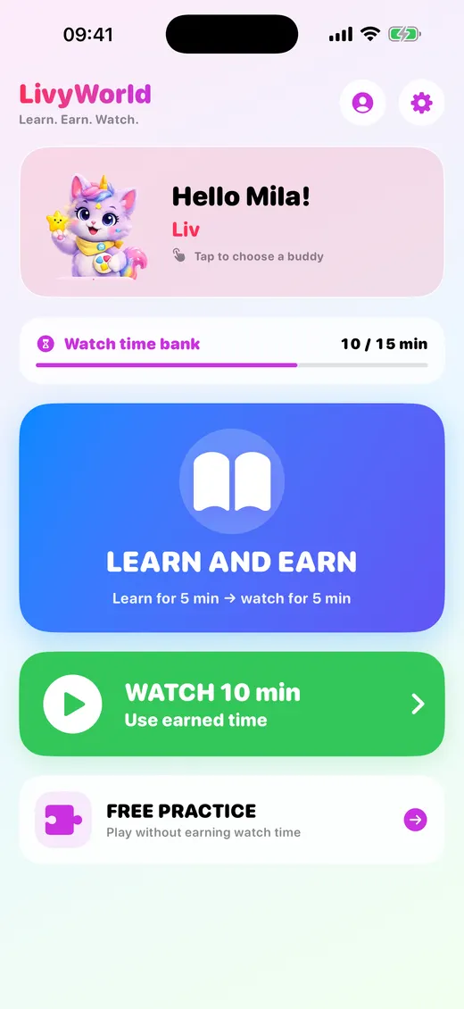 LivyWorld home screen